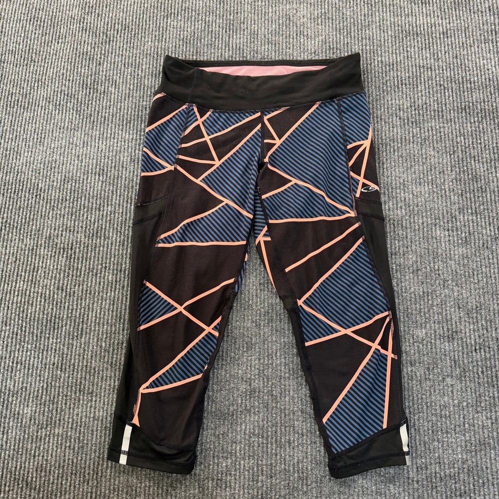 Champion Women Duodry Capri Leggings M Black Geometric Moisture Wicking Pockets